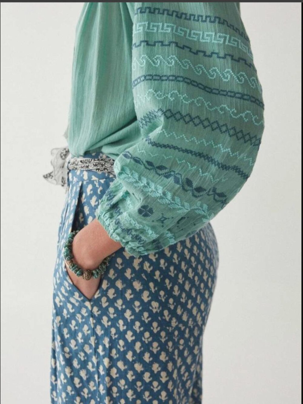 Maison Hotel Sybille Embroidered Blouse in Teal 100% Cotton - Picture 2 of 7